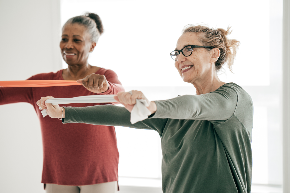EIM Arthritis Guides Two women with resistance bands