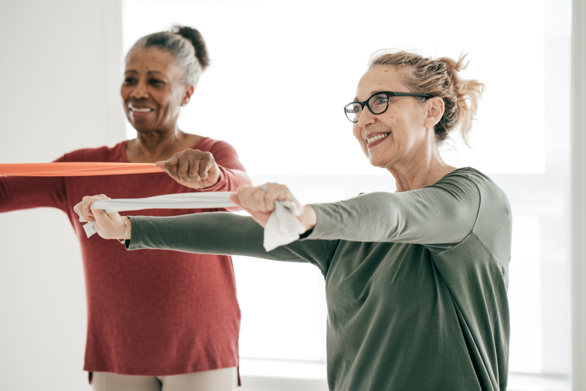 Two women with resistance bands